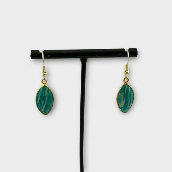 Faceted Russian Amazonite Earrings Vermeil Bezel Gold Filled Ear Wires NWT - Picture 6 of 11